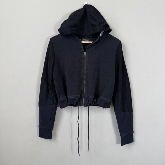 Gymshark Cropped Full Zip Hooded Sweatshirt Women's Small Black Workout Active - Picture 2 of 13